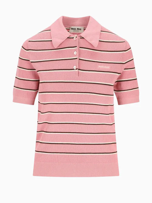 Miu Miu Stripped Collar T-Shirt