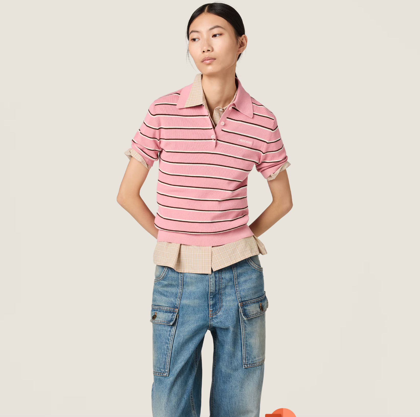 Miu Miu Stripped Collar T-Shirt